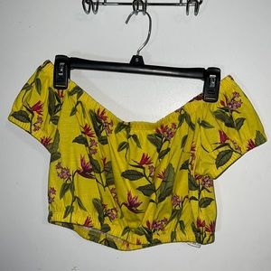 Forever 21 yellow crop top with dropped shoulders